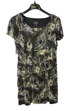 Connected Apparel Tiered Sheath Dress 12 Knee Length Peacock Feather Print Y2K